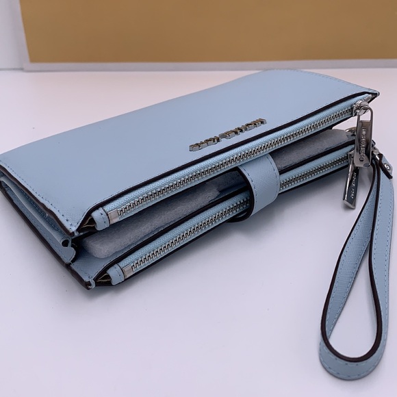 MICHAEL KORS LG DOUBLE ZIP WRISTLET Phone Case Holder Wallet Vista Blue - Picture 13 of 14